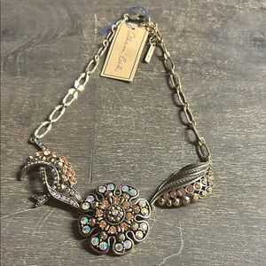 Allison Reed  Designer Antique Gold Chain Aurora Borealis Crystal Necklace NWT